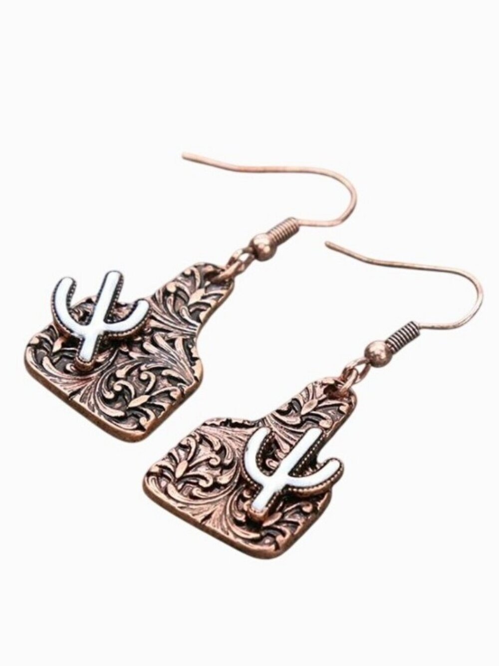 Mini Cattle Tag Cactus Dangle Earrings - SE1856CBWT